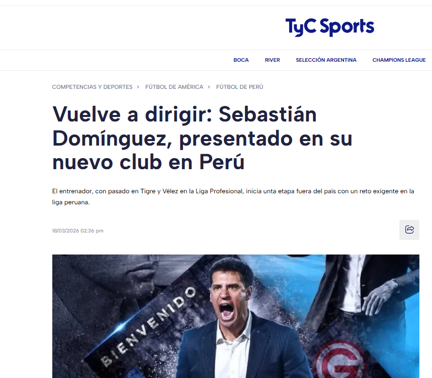 TYC Sports informa del nuevo entrenador de Deportivo Garcilaso