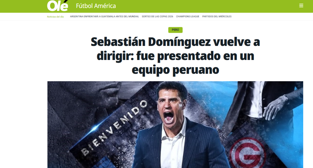 Diario Olé informa del nuevo entrenador de Deportivo Garcilaso